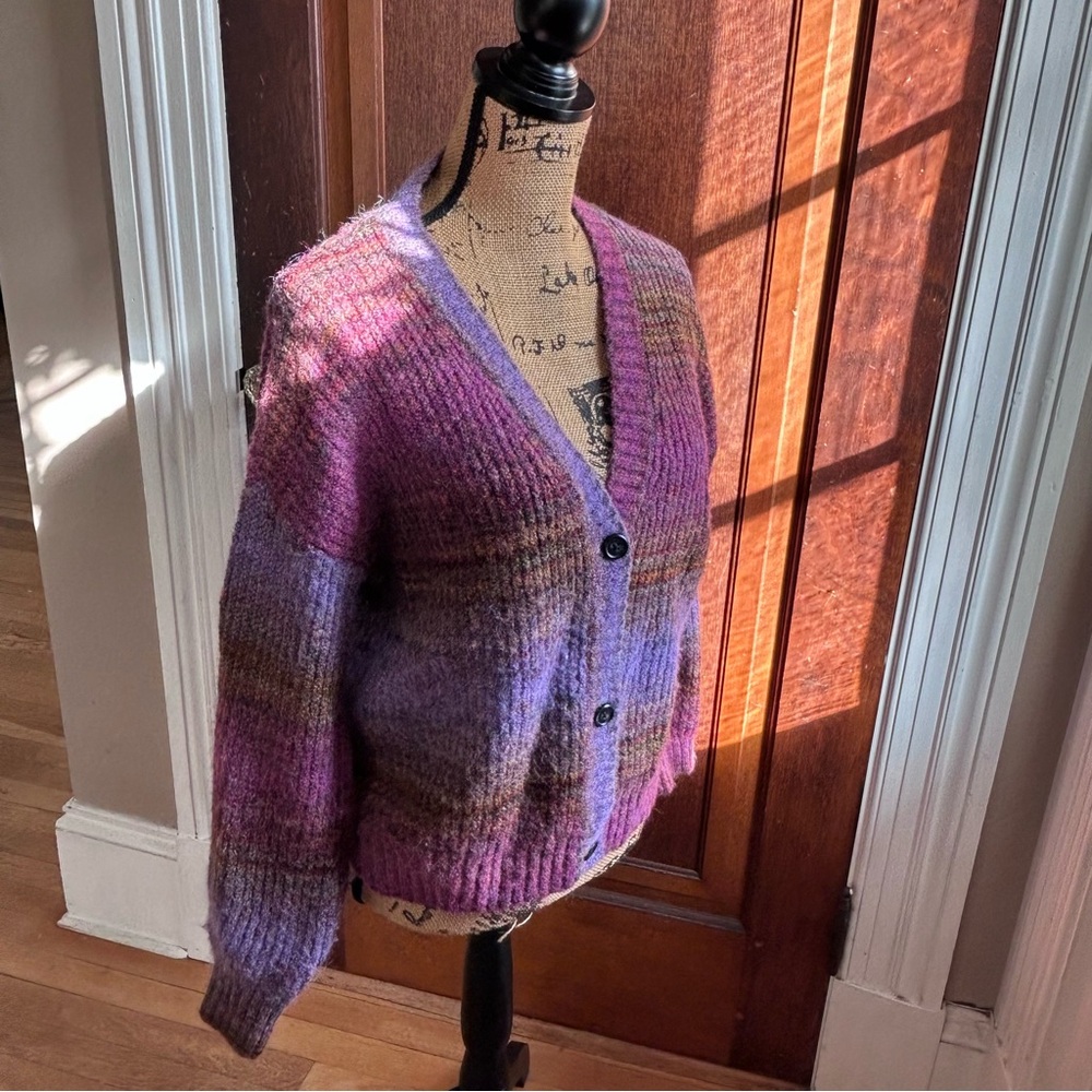 Christian Siriano Purple Plaid Cardigan